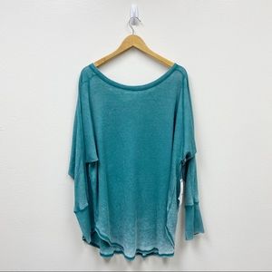 Treasure & Bond Women's Plus Waffle Knit Thermal Long Sleeve Top 2X Turquoise